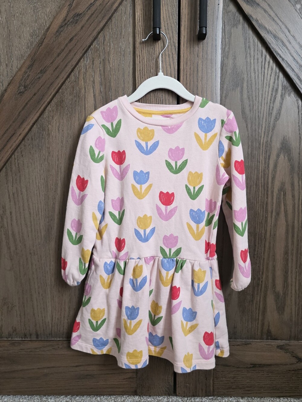 Mini Boden Pink Tulip Print Long Sleeve Dress